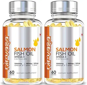 Nirvasa Salmon Fish Oil Capsules for Men & Women with 1000mg Omega 3, 180mg EPA, 120mg DHA