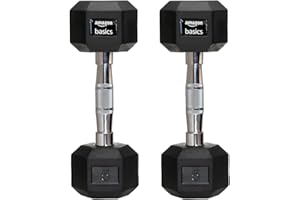 amazon basics Rubber Encased Hex Dumbbell Weight Set Of 2, 5 Kg,Black