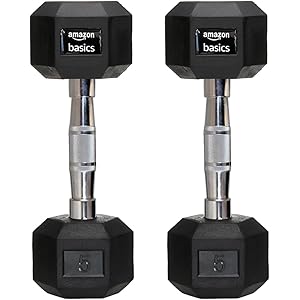 amazon basics Rubber Encased Hex Dumbbell Weight Set Of 2, 5 Kg,Black