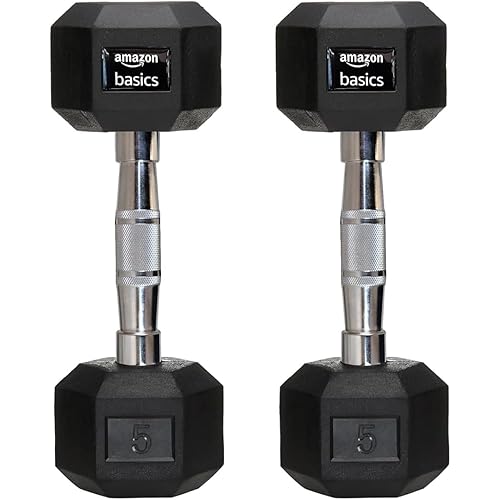 amazon basics Rubber Encased Hex Dumbbell Weight Set Of 2, 5 Kg,Black