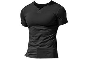 MUSCLE ALIVE Mens Long Sleeve Henleys T-Shirts Buttons Placket Plain Cotton Shirts Cotton