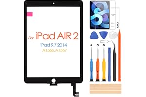 ARSSLY Pantalla táctil para iPad 6 Air 2 9,7 A1566 A1567 cristal para iPad Air 2 digitalizador pantalla panel de cristal con película templado gratis, kit de reparación (no pantalla LCD) (negra)