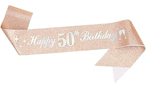 DIMETEY 50th Birthday Decoration Sash for Women,Rose Gold Sash with White Happy Birthday Letters for 50th Birthday Supplies (Rose Gold 50th)