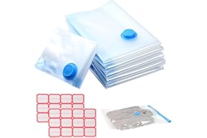 JUGUTA Sacchi Sottovuoto Da Viaggio Per Valigia Riutilizzabili, 6 Pezzi Sacchetti Sottovuoto, Sottovuoto Vestiti Da Viaggio, Etichette Adesive Piccole (30 X 40 Cm)