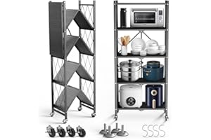 FuGuiB Klappregal,Faltregal,Regal Klappbar,Faltbares Regal,Regal Mit Rollen,Regal Auf Rollen,Metallregal,Regal KüChe (Grau, 5-Schicht)