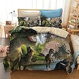 Stillshine Housse de Couette et Taie D'Oreiller Dinosaure Animal 3D Microfibre Douce Parure de Lit 220x240cm