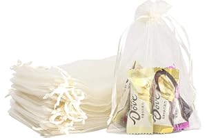 POPOYU 100pk Ivory White Organza Gift Bags,7x9cm Small Organza Favor Bags,Wedding Jewelry Pouches with Drawstring,Mesh Candy Favour Bag Party Sweet Bags for Birthday,Wedding,Christmas,Gift Wrapping