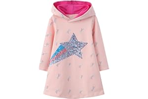 Baogaier Niñas Sudadera con Capucha Algodón Vestidos Mangas Largas Raya Flor Aplique Pullover Tops Túnica Suéter Casual Primavera Otoño Invierno Hoodie Ropa para Niña 2 3 4 5 6 7 años