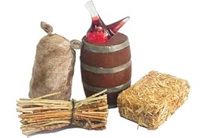 Acan Tradineur - Pack de Utensilios para Belén de Resina, Incluye Barril, Saco, paca de Paja, Madera y porrón de Vino, Nacimiento, Pesebre, Navidad, decoración, Fabricado en España, 5 cm