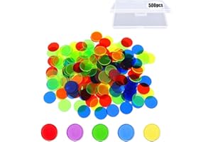 Chostky 500 Piezas Fichas de Bingo, fichas de plástico Que cuentan fichas de Colores, marcadores Transparentes de Juegos matemáticos, contadores y con una Caja de Almacenamiento (19 mm)