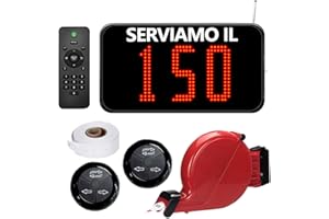 CYSSJF Eliminacode Digitale (Chiamata in Italiano) | Eliminacode Display (3 Cifre)+ Chiocciola Eliminacode+ Rotolo Numeri Coda +2 Pulsante di chiamata (3 Tasti)+Telecomando