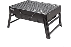 AKTIVE 63031, Barbacoa Portátil a carbón de acero Negra y rectangular, plegable, Medidas 35 x 27 x 20 cm, Con asa, fácil de transportar, parrilla camping, terraza, balcón