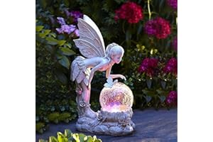 DEMIAWAKING Gartendeko Angel Elf Figur mit LED Solar, Solarleuchte für Außen, Wasserdicht Gartenfiguren Elf Skulptur Fee Garten Statue, Deko Lampe für Outdoor Indoor (Bunt Licht)