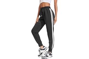 COOrun Jogginghose Damen Jogger Sporthose Sommerhose Trainingshose Streifen Sweatpants Stretch Bequeme Strandhose Freizeithose mit Taschen für Sport Yoga Tanz Jogging