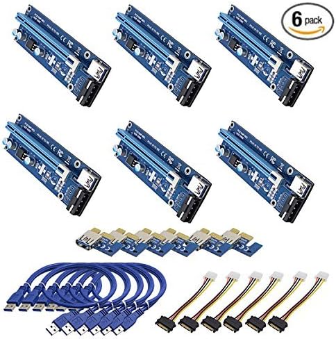 WARESTORE (Pack of 6) Powered PCI-Express Riser - 1X to 16X PCIE USB 3.0 Adapter Card - With USB Extension Cable - VER 006 - GPU Graphics Card Crypto Currency Mining (6 Packs)