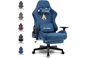 Symino Gaming Chair, Computer Chair with Footrest, Headrest and Lumbar Support, Ergonomic PC Chair, Height Adjustable Rotating Task Chairs, Blue