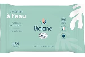 Biolane – LINGETTES A L’EAU BIO – 54 Lingettes Naturelles et BIO Composées à 99% d’Eau pour tout le Corps de Bébé– Utilisables dès la Naissance – Peaux Sensibles – Fabriqué en France