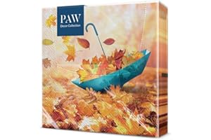 PAW DECOR COLLECTION PAW - Servilletas de Papel 3 Capas (33 x 33 cm) | 20 Unidades | Servilletas Decorativas con Temática de Otoño | Diseño de Hojas | Ideal para Decoración Otoñal y Eventos | Color: Umbrella Leaves