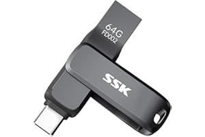 SSK 64GB USB 3.2 Thumb Drive, Up to 200 MB/S Read Speed Memory Stick, Dual USB Flash Drive with USB Type-C and USB A,Robust Black Metal Pen Drive for Smartphones, Tablets, MacOS,computers,Car, TV
