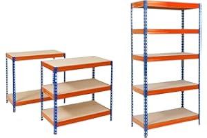 KARAT Étagères à Grande Tenue| Etagère à emboîter, Montage sans Outils| Rayonnages Charges Lourdes| Rayonnage Magasin & Garage| Étagère d'atelier modulable(Bleu-Orange 180 x 90 x 60 cm-5 Niveaux)
