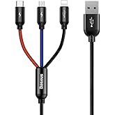 Baseus 3 in 1, Lightning i&ccedil;in Şarj & Data Aktarım, Micro USB & USB-C i&ccedil;in Şarj Kablosu, 0.3 Metre, Siyah