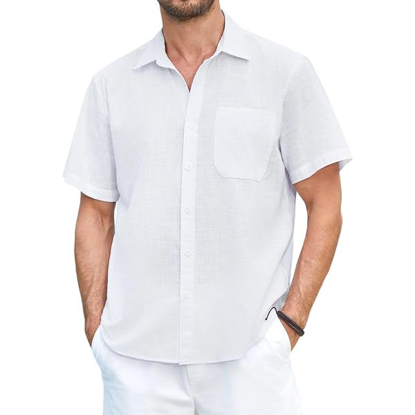COOFANDY Camicia da Uomo a Maniche Corte Camicia Estiva in