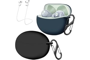 easyBee 2-pak etui kompatybilne z Oppo Enco Air 2 Pro, z 2 karabińczykami, 2 paskami zabezpieczającymi przed zgubieniem, płynny silikon, ultracienkie, odporne na uderzenia, etui na słuchawki Bluetooth – czarne i niebieskie