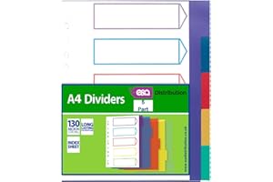E&A DISTRIBUTION LIMITED A4 File Dividers Plastic Coloured Tabs Subject Filing Numbered A-Z (5 Part A4 Dividers)