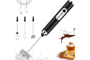 Bacxzomx Montalatte Elettrico Cappuccino, Frullino Elettrico USB Ricaricabile Schiumatore Latte con 3 Fruste, Elettrico Schiuma Latte 3 Velocità Regolabile per Cappuccino, Matcha, Latte, Uovo