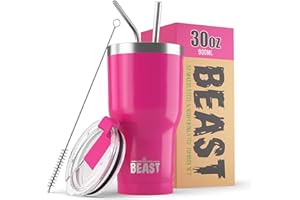 GREENS STEEL BEAST Mug Isotherme Cafe - 900ml I Rose Cup Cake I Acier Inoxydable I Réutilisable, Tasses Isothermes I 2 Pailles et Brosse Nettoyage I Thermos Cafés de Voyage Double Paroi I Café Chaud ou Glacé