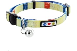 Pawtitas Collar para Gato Ajustable con Hebilla De Seguridad y Campana Desmontable - Azul/Naranja/Amarillo