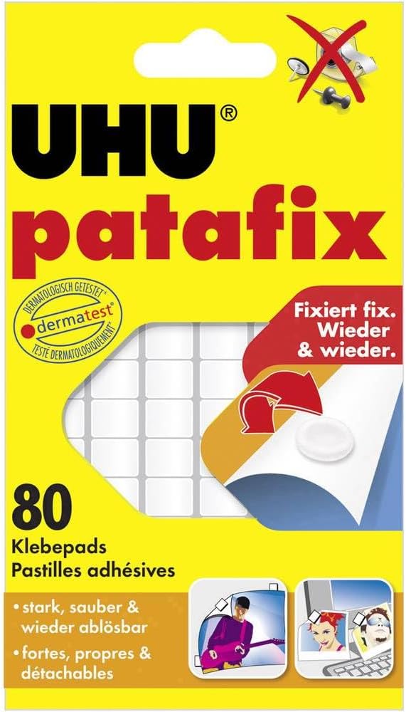 UHU Patafix Pastilles adhésives repositionnables décollables Blanc - Lot de 80 pastilles