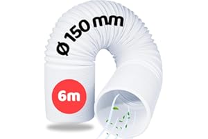 Home Melody Abluftschlauch 150mm 6 Meter PVC flexibel für mobile Klimaanlagen, Wäschetrockner, Abzugshaube, Flexschlauch Flexrohr Abluft-Schlauch Klimagerät Verlängerungsschlauch Fenster Luftschlauch