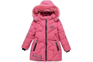 Tilozs Kinder Winterjacke Mädchen Warm Wintermantel Baumwoll Mantel Steppjacke Schön Bestickt Winter Parka Outdoorjacke mit Abnehmbaren Fellkapuze
