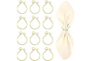 Wondora 12 Pcs Napkin Rings, Gold with 2 Pearls, Fine Touch Set Suitable for Valentine's Day, Christmas, Family Gatherings, Dinner Parties and Birthdays