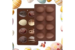 EMAGEREN 2 Pcs Moule Oeuf de Paques en Silicone 8 Cavités Moules à Chocolat Antiadhésif Réutilisable Moule Paques Facile à Nettoyer 27 * 16cm pour Pâques Chocolats Gâteaux Muffin Gelée - Marron