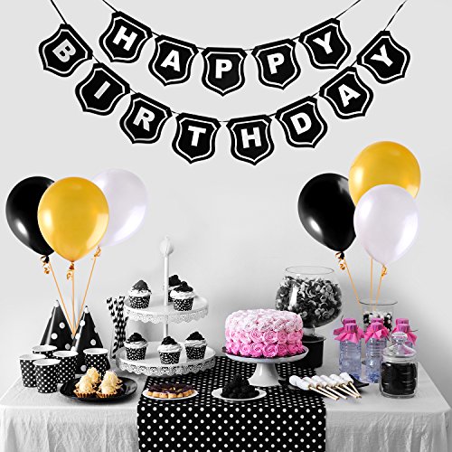 Mudder 12 Zoll Latex Party Ballons (Golden, Weiß und Schwarz) mit Golden Curling Band Rolle für Party Dekorationen und Bedürfnisse - 7