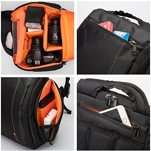 Sac en Bandouli  re pour Appareils Photo Vosmep Housses    Rangement pour Cam  ra DSLR Reflex Num  riques de Marque Canon   Nikon   Sony - de Haute Qualit   en Polyester   Imperm  able   Professionel aussi pour Voyage Orange DC005