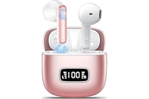 GODYSE Auriculares Inalámbricos Bluetooth 5.3, Auriculares Bluetooth HiFi Estéreo, Incorporado ENC Cancelación de Ruido Control Táctil Pantalla LED Auriculares 42H Cascos Inalámbricos IP6 Impermeables Rosa