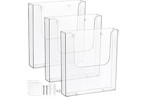Suwimut 3 Pack Acrylic Brochure Holder, 21.5×28cm/8.5 x 11 Inch Brochure Holder Wall Mount, Clear Literature Organizer Pamphlet Flyer Display Plastic Magazine Holder for Wall