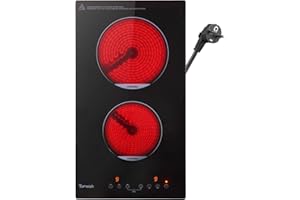 Topwish Glaskeramikkochfeld 2 platten, Keramikkochfeld einbau, herdplatte 2 kochfelder, kochplatten 2er elektrisch mit Kindersicherung, Touchsteuerung, Restwärmeanzeige, 30cm, 3000W