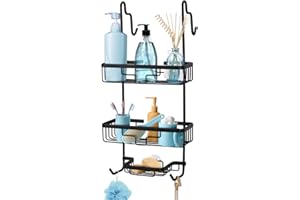 Duwee Wiszący organizer prysznicowy na drzwi 3-poziomowy, odporny na rdzę półka łazienkowa, organizer do przechowywania, duży, aluminiowy stojak prysznicowy, bez wiercenia, do odżywki do szamponu, czarny matowy