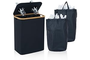 ROSOS Recycling Bin for Kitchen, 150L Extra Large Recycling bin with Lid, Indoor Home Recycle Bins with Removable Reusable Inner Bag, Recycling Bin Storage Empty Bottle Collector for Kitchen, Black