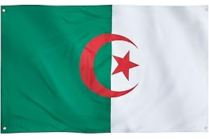 Runesol Algeria Flag, 91x152cm, 3ft x 5ft, 4 Grommets, Eyelet In Every Corner, Algerian Flag, العلم الجزائري, National Flag Of Algeria, Yennayer, Premium Flags, Inside, Outside, Vivid Colours