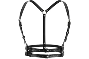 LEACOOLKEY Damski punkowy pasek w talii ze skóry PU, czarny, gotycki pasek, łańcuszek na ciało, do kostiumu Cosplay Rave na Halloween