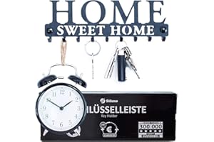 Stilemo Key Holder for Organized Hanging - Save time with The Home Sweet Home Key Rack and Key Holders - Key Hanger, in Satin Black - 9 Wall Mounted Hooks - 25 x 8.5 cm