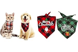 BIGCHEER Hundebekleidung & Zubehör,Weihnachten Halstuch Hund,Weihnachten Hund Bandana,Bandanas,Dreieckstuch,Haustier Dreieck Lätzchen,Halstuch Einstellbare für Hunde Katze【2er-Pack】 (rot und grün)