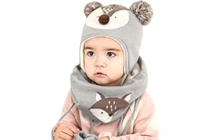 DORRISO Cute Girls Boys Caps Scarf Glove Set Warm Small Foxs Caps Autumn Winter Kids Newborn Baby Caps Scarf Baby Knitted Warm Woolen Caps 1-6 Years Old