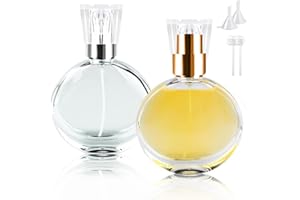 BOOHO Bohoray 2 Piezas 30ml Bote Spray Pulverizador Pequeño,Vidrio Botella Spray,Pulverizador Colonia,Botellas de Perfume Recargables con Bomba de Atomizador y Embudo para Mujeres o Niñas (redondeado)