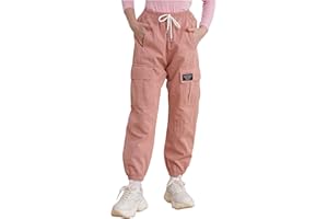 TiaoBug Enfant Fille Pantalon Baggy Cargo Multi-Poches Taille Elastique Pantalon de Jogging Sport Ample Pantalon de Danse Hip-hop Hiver Printemps Workout 3-14 Ans